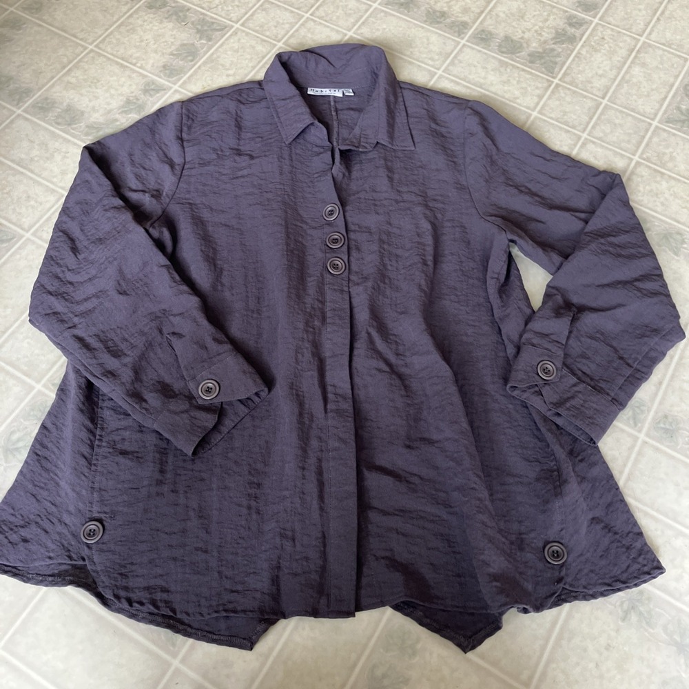 Habitat Purple Crinkle Button Down Blouse Boho Loose Lagenlook Festival Casual